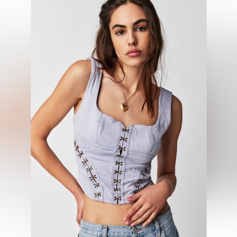 Free People Chambray Sky Snap-Front Jacquard Top XS NWT